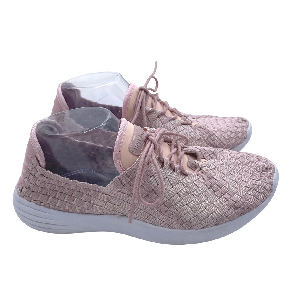 Hush Puppies Womens Woven Lace‎ Up Sneakers Pink Blush Walking Shoes Size 8